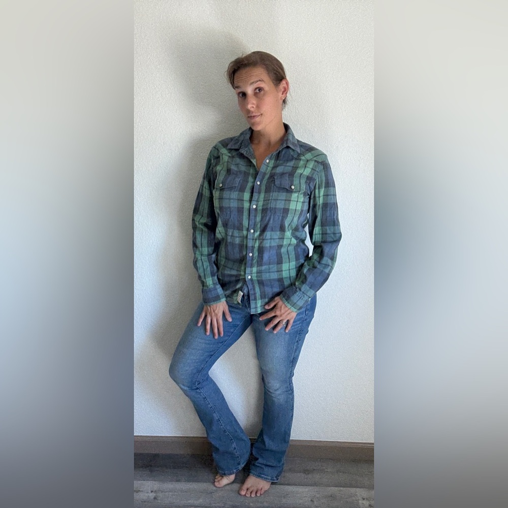 Lucky Brand Plaid Button Down Shirt Saturday Stretch Small Classic